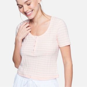 NWT - Hurley Pink and White Striped Short Sleeve Ribbed Henley Tee - medium
